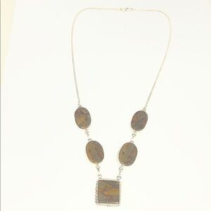 Boho silver agate Elegant Brown Stone south western Necklace